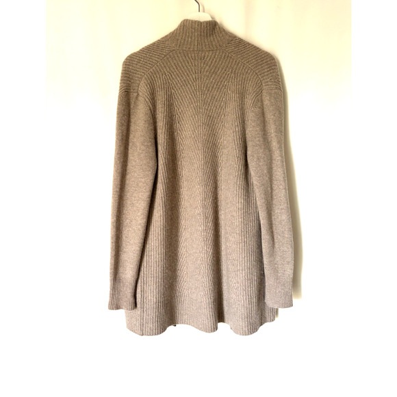 Repeat Womens Cardigan Medium Cashmere Open Front Knit Beige Ribbed - Picture 2 of 9